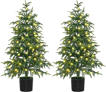 Juegoal 3FT Pre-Lit Artificial Christmas Tree 2 Pack, Norfolk Potted Tree