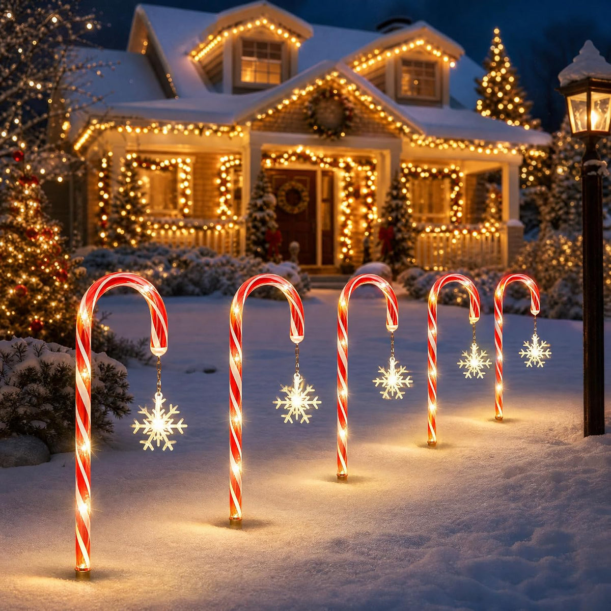 10 Pack Solar Candy Cane Pathway Lights, Warm White Christmas Decor