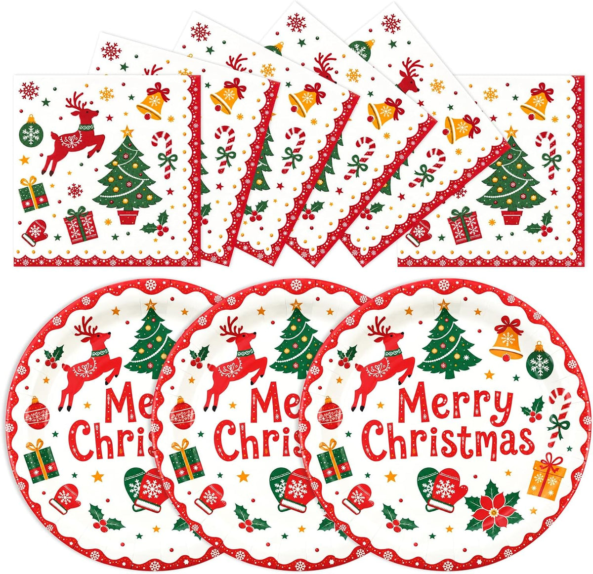 50PCS Christmas Plates and Napkins, 7 Inch Reindeer Dessert Plates