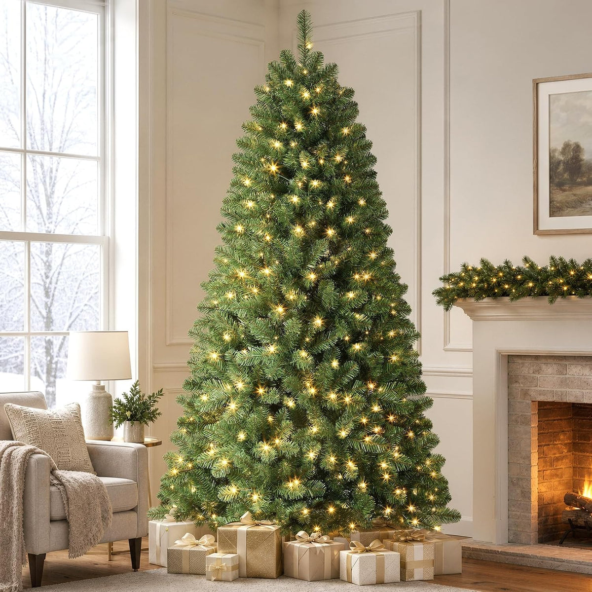 Alupssuc 6FT Prelit Christmas Tree, Warm White Lights, Hinged Branches