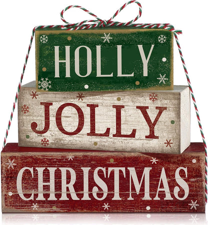 Moucuny 4 Pcs Christmas Table Decorations Indoor, Hot Cocoa Wood Block Sign
