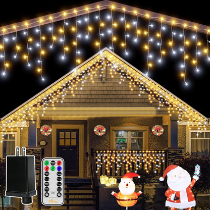 Ollny Icicle Lights for Outside 504LED 41FT, Warm White Christmas Light with Remote 8Modes Timers Waterproof, Plug in Connectable Hanging Lights for Outdoor Indoor House Roof Holiday