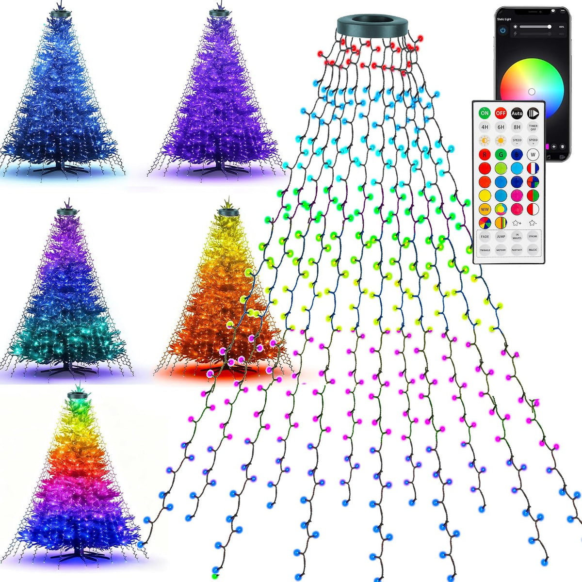 Dazzle Bright Christmas Tree Lights, 448 LED Waterfall Tree Topper Lights with Remote & 8 Lighting Modes, 8.2FT X 16 Lines Christmas Light for Indoor Outdoor Yard Party Xmas Decoration (Warm White)
