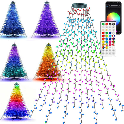 Dazzle Bright Christmas Tree Lights, 448 LED Waterfall Tree Topper Lights with Remote & 8 Lighting Modes, 8.2FT X 16 Lines Christmas Light for Indoor Outdoor Yard Party Xmas Decoration (Warm White)