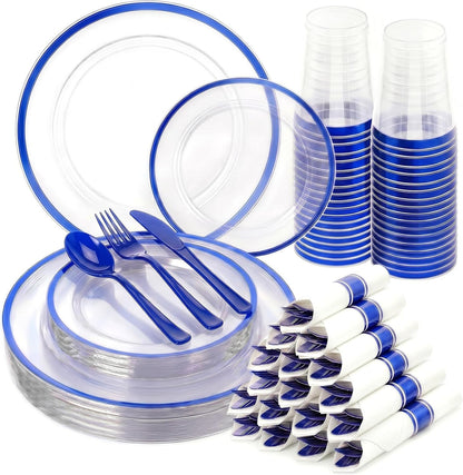 350PCS Clear Red Plastic Plates Dinnerware Sets for 50 Guests