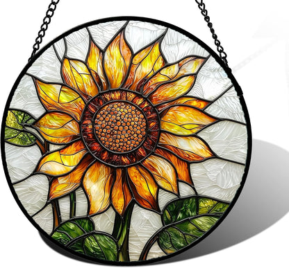 Winter Snow Night Scenery Stained Glass Window Hanging Suncatcher Gift 6.3"
