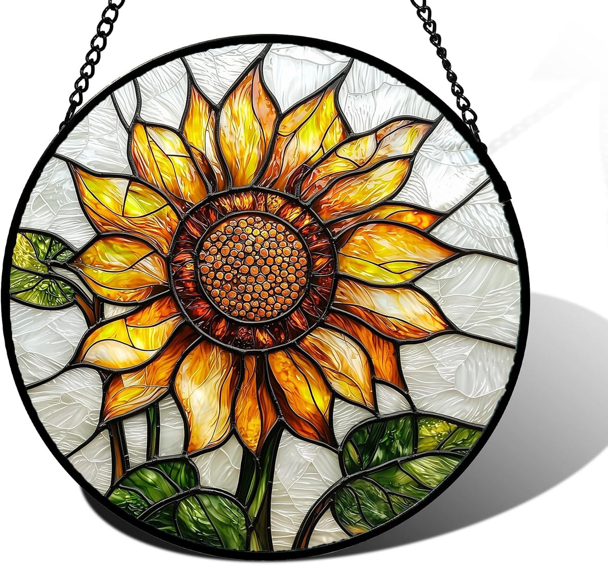 Winter Snow Night Scenery Stained Glass Window Hanging Suncatcher Gift 7.8"