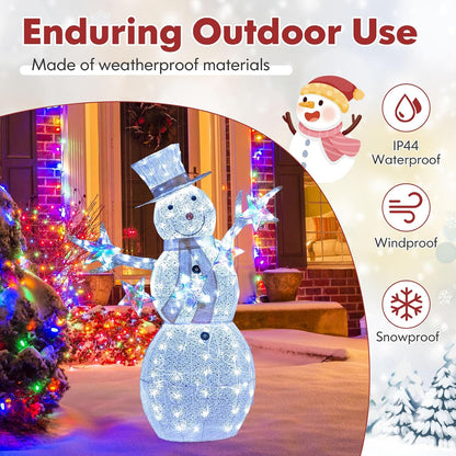 Tangkula 5 FT Christmas Lighted Snowman Holding String of Iridescent Stars