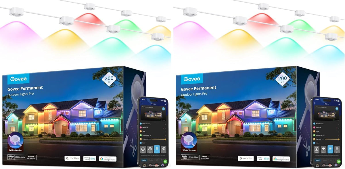 Govee Permanent Outdoor Lights Pro, 200ft with 120 RGBIC LED Lights, White