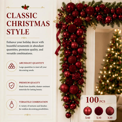 Hollowfly 56 Pcs Burgundy Velvet Christmas Balls Ornaments Set