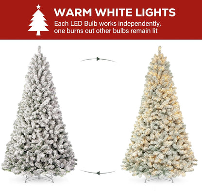 Hykolity 7 ft Prelit Snow Flocked Christmas Tree with 300 Warm White LEDs
