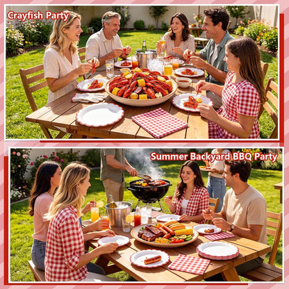 NatNarr 30 Pcs Red Paper Plates 9" Scalloped Red White Party Plates