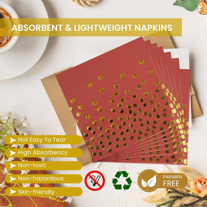 Paper Plates and Napkins Set, Red and Gold Dot, 75PCS, Serves 25