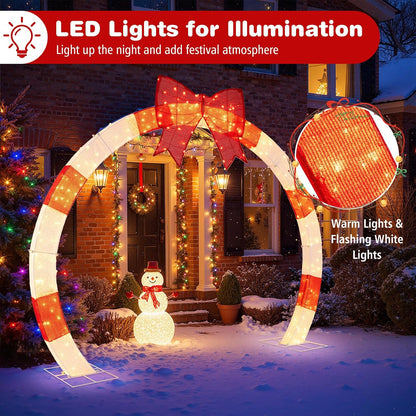 Tangkula 10.4 FT Outdoor Christmas Lighted Archway with Large Red Bow