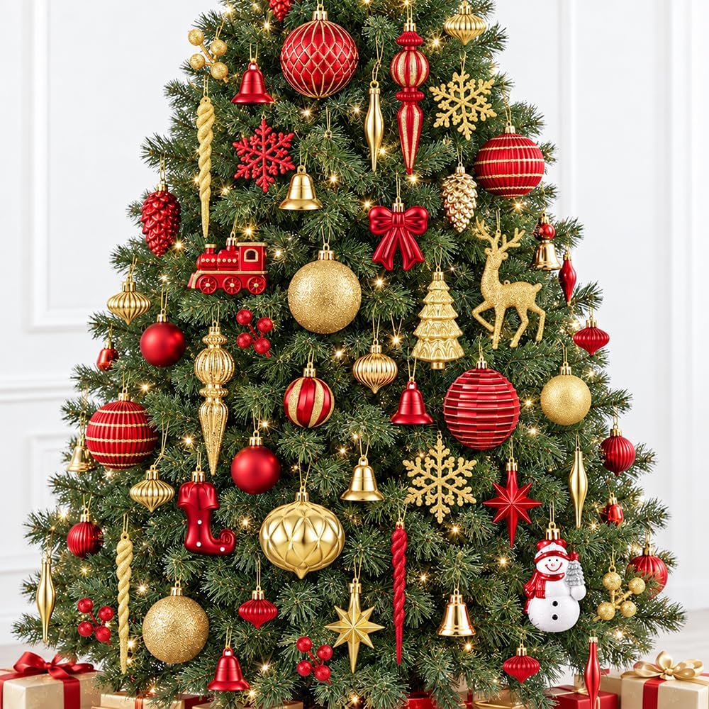 JOICEE 118Pcs Christmas Balls Ornaments Set for Christmas Tree Decorations