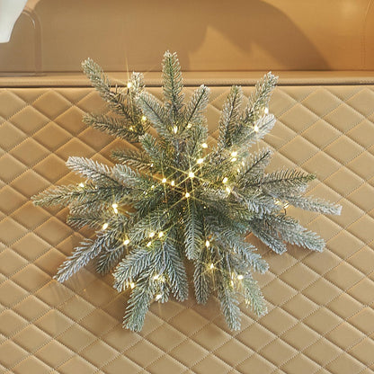 LITBLOOM Flocked Snowflake Lights with Timer Battery Operated and USB Plug in 18IN, Lighted Pine Branches with 60 LED Lights for Home Window Wall Fireplace Mantle Christmas Decoration Indoor