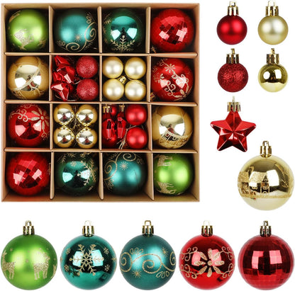 LOKIPA 44ct Christmas Ornaments, Shatterproof Red Green Gold Tree Balls Assorted Hanging Balls for Holidays Party Wedding Decoration (2.36Inch)