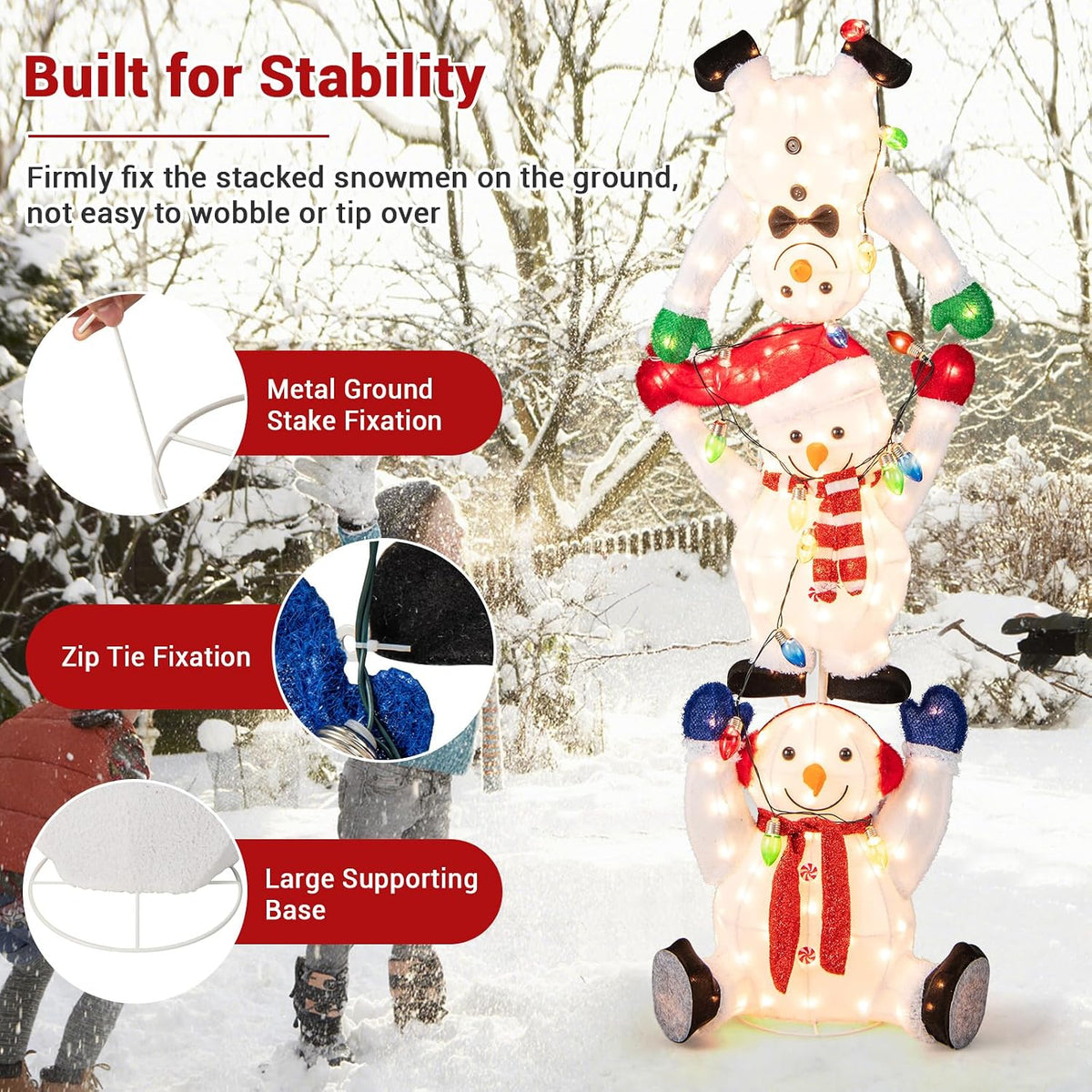 Tangkula 5.6 FT Lighted Christmas Stacked Snowman, 3D Xmas Light-up Snowman