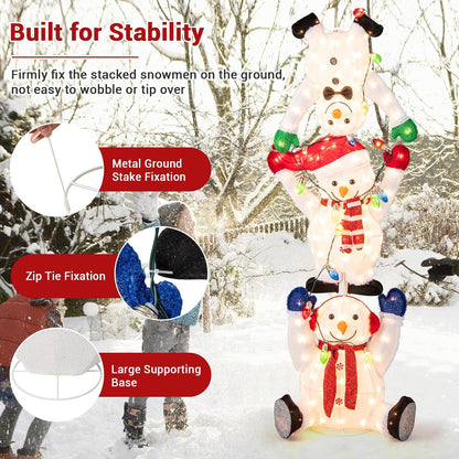 Tangkula 5.6 FT Lighted Christmas Stacked Snowman, 3D Xmas Light-up Snowman