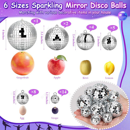 Jupwalz 34 Pcs Disco Ball Decorations 6 Size Mini Disco Ball Decor Ornament