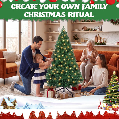 DUMOS 4.5 Ft Pre-Lit Christmas Tree, Artificial Xmas Tree, Green