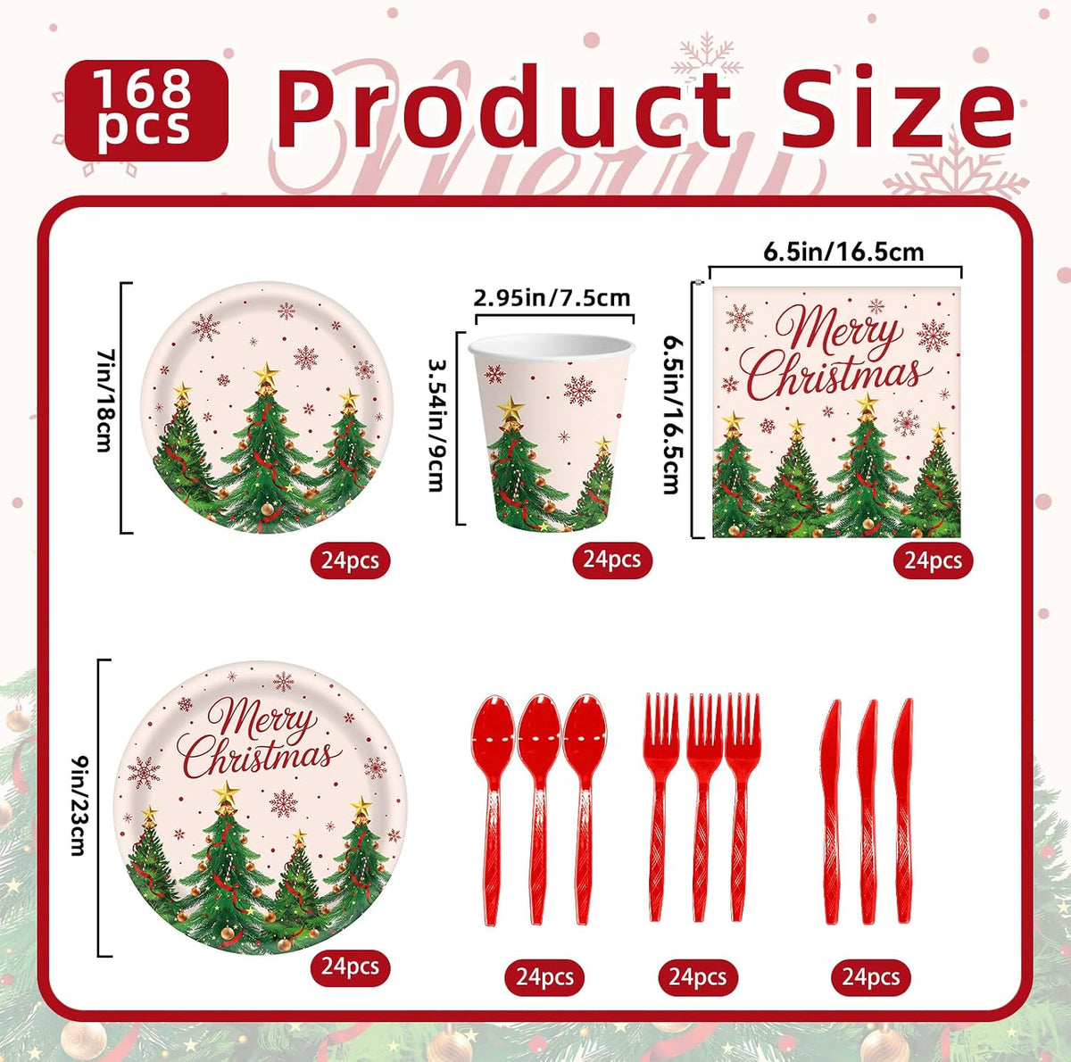 168 Pcs Christmas Party Supplies, Xmas Tree Themed Party Set