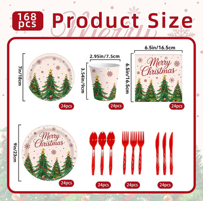 168 Pcs Christmas Party Supplies, Xmas Tree Themed Party Set