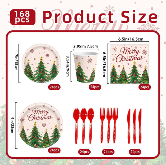 168 Pcs Christmas Party Supplies, Xmas Tree Themed Party Set