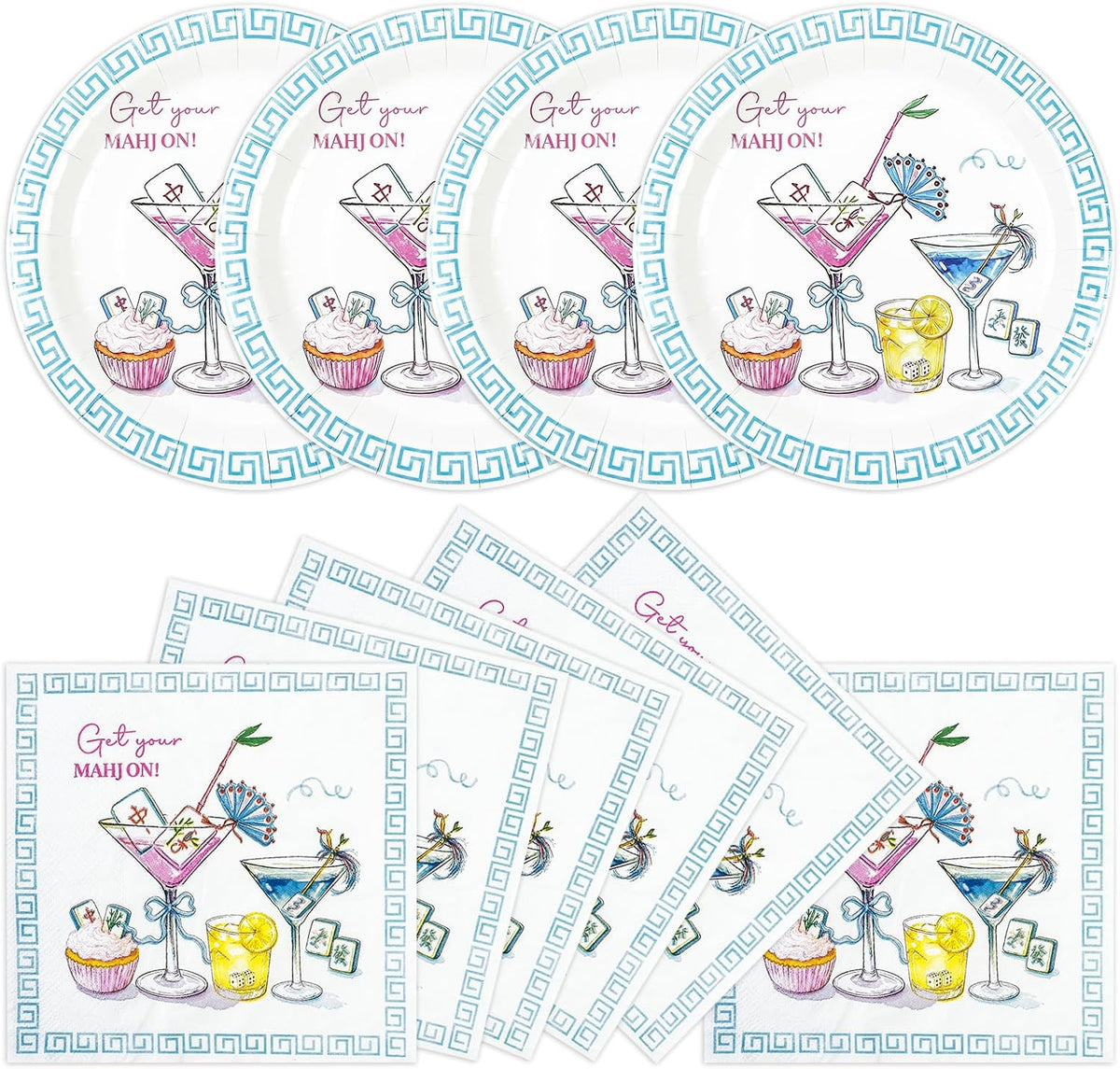 50PCS Christmas Plates and Napkins, 7 Inch Reindeer Dessert Plates