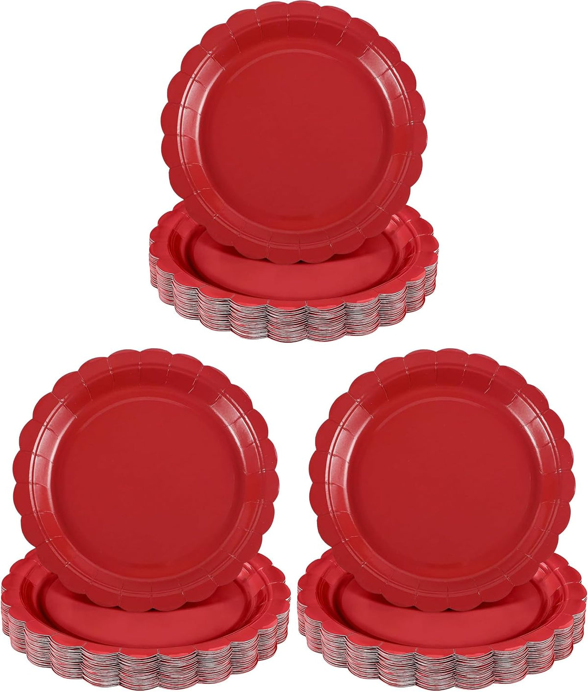 NatNarr 30 Pcs Red Paper Plates 9" Scalloped Red White Party Plates