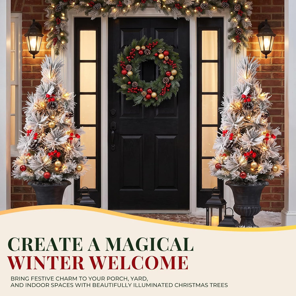 24 Inch Outdoor Christmas Trees, 2 Pack Prelit Porch Decor 50 LED