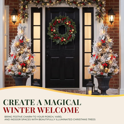 24 Inch Outdoor Christmas Trees, 2 Pack Prelit Porch Decor 50 LED