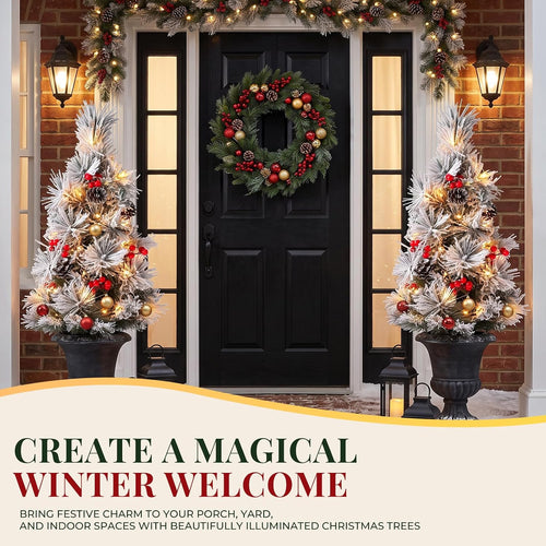 24 Inch Outdoor Christmas Trees, 2 Pack Prelit Porch Decor 50 LED