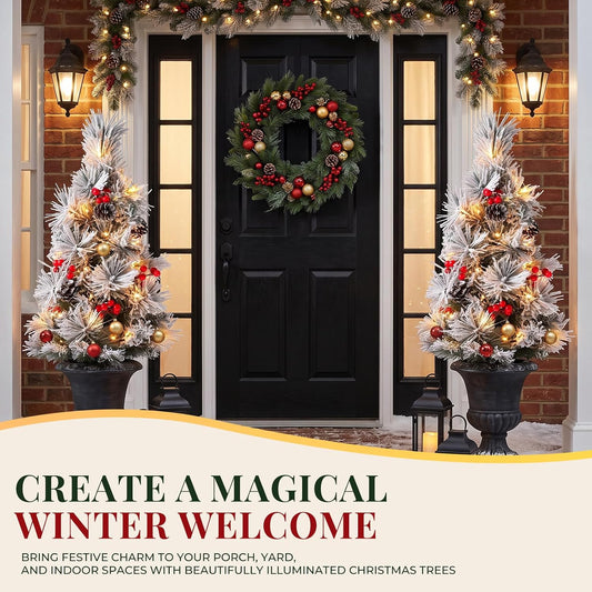 24 Inch Outdoor Christmas Trees, 2 Pack Prelit Porch Decor 50 LED