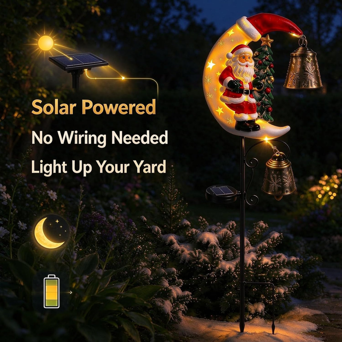 Solar Christmas Moon Snowman Garden Stake Light, Powered Lamp Post,Auto Dusk-to-Dawn Warm LED Snowflake Lantern,Outdoor Christmas Decoration for Lawn Walkway Patio Yard Festive Decor（Christmas Tree）