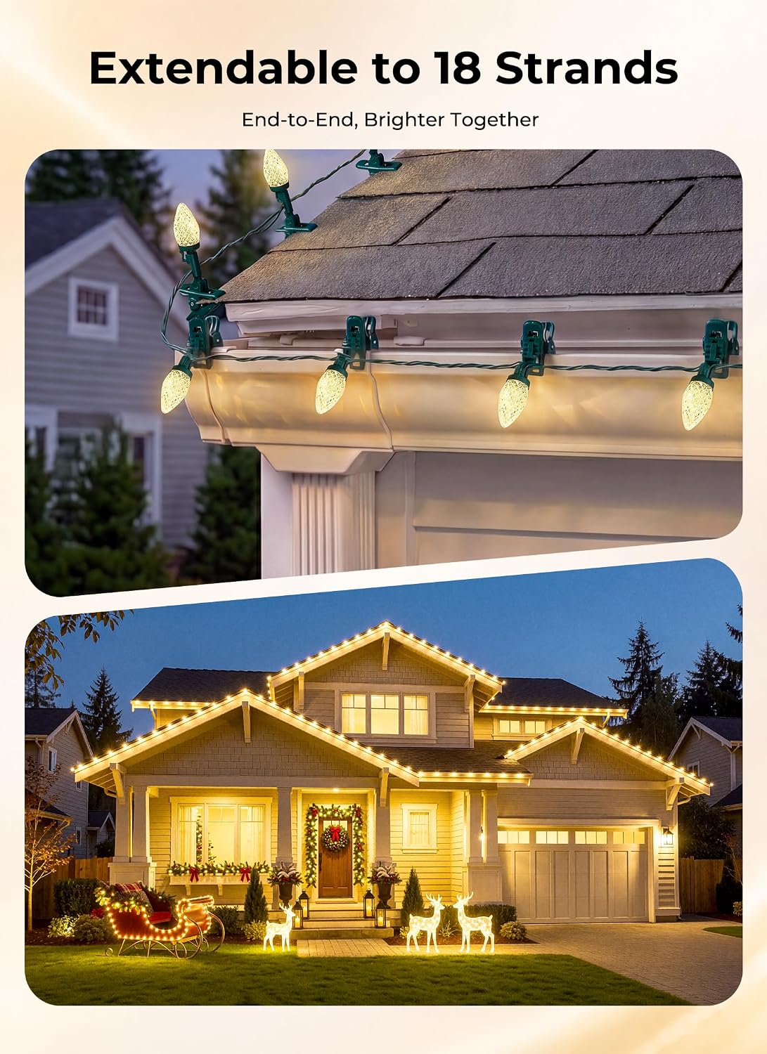 Brightown Christmas Lights Outdoor, 102FT 150LED C9 String Light with Clips
