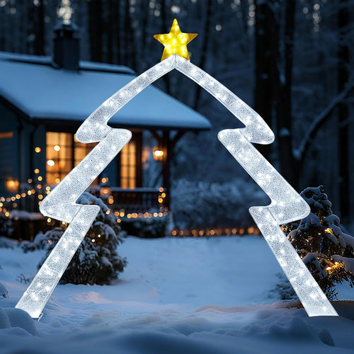 Tangkula 8.8 FT Outdoor Lighted Christmas Tree-Shaped Archway with Top Star