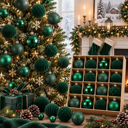 Hollowfly 56 Pcs Burgundy Velvet Christmas Balls Ornaments Set