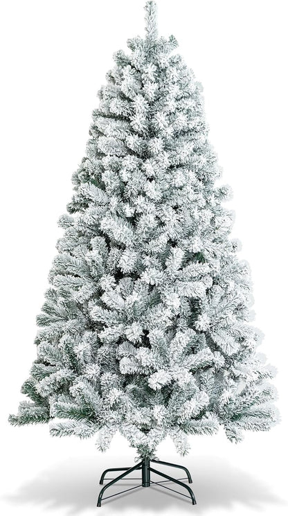 HAPPYGRILL 6FT Artificial Christmas Tree, Unlit Xmas Pine Tree, Metal Stand