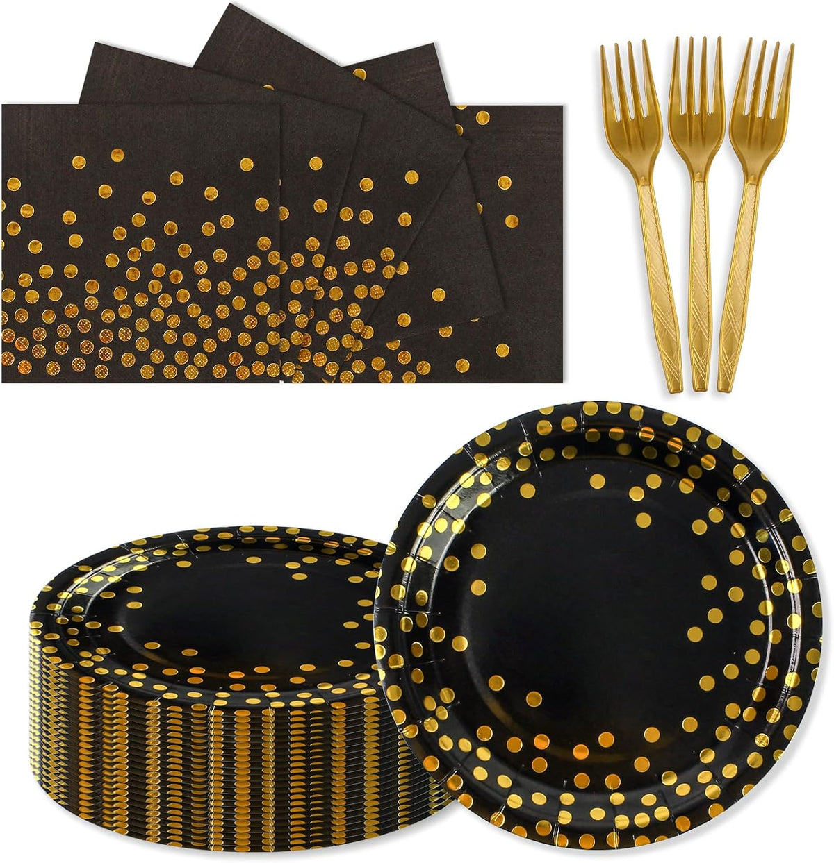 Paper Plates and Napkins Set, Red and Gold Dot, 75PCS, Serves 25