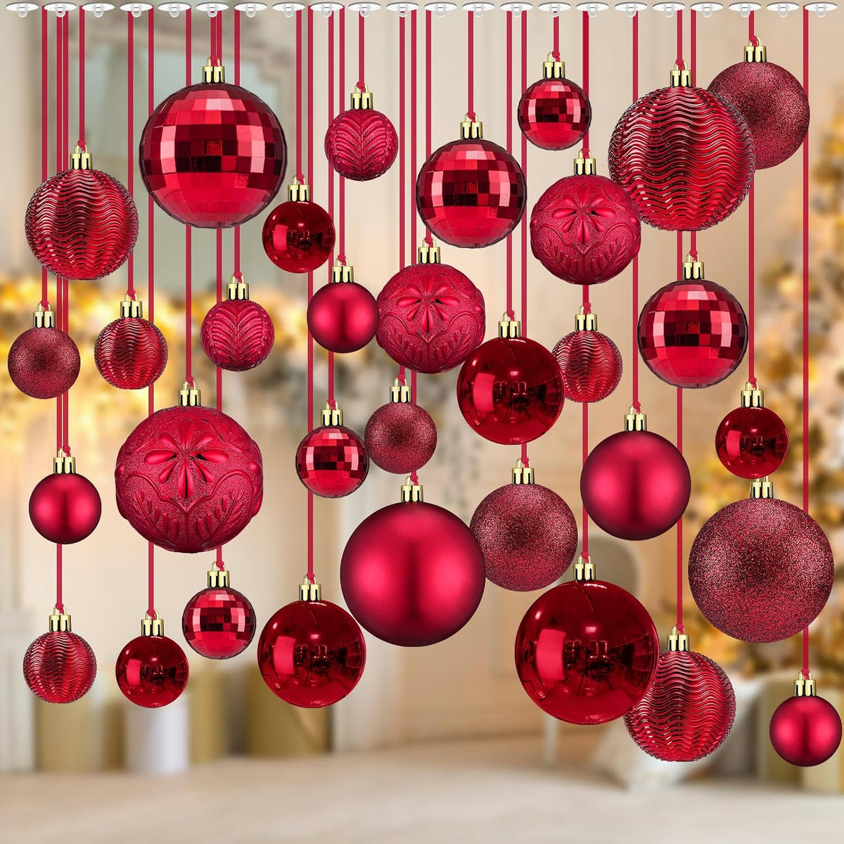 36 Pcs Christmas Balls Ornaments for Ceiling, Red, Gold