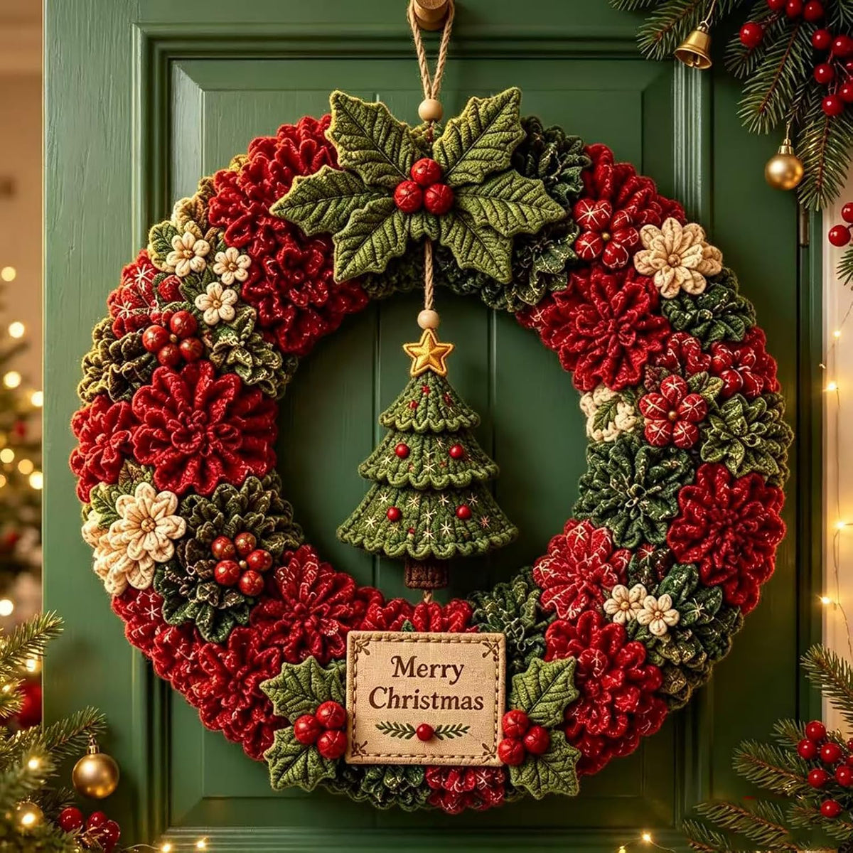 DIY Christmas Fabric Poke Wreath Kit,No-Sew Poke Art.（Christmas Stocking）