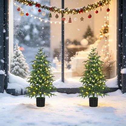 Juegoal 3FT Pre-Lit Artificial Christmas Tree 2 Pack, Norfolk Potted Tree