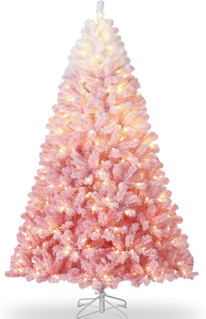 Garvee 6 ft Snow Flocked Pencil Christmas Tree, Slim Artificial Christmas Tree with Sturdy Metal Stand, Skinny Xmas Tree Holiday Decoration for Home, Office, Purple Gradient