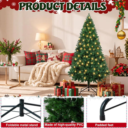 DUMOS 4.5 Ft Pre-Lit Christmas Tree, Artificial Xmas Tree, Green