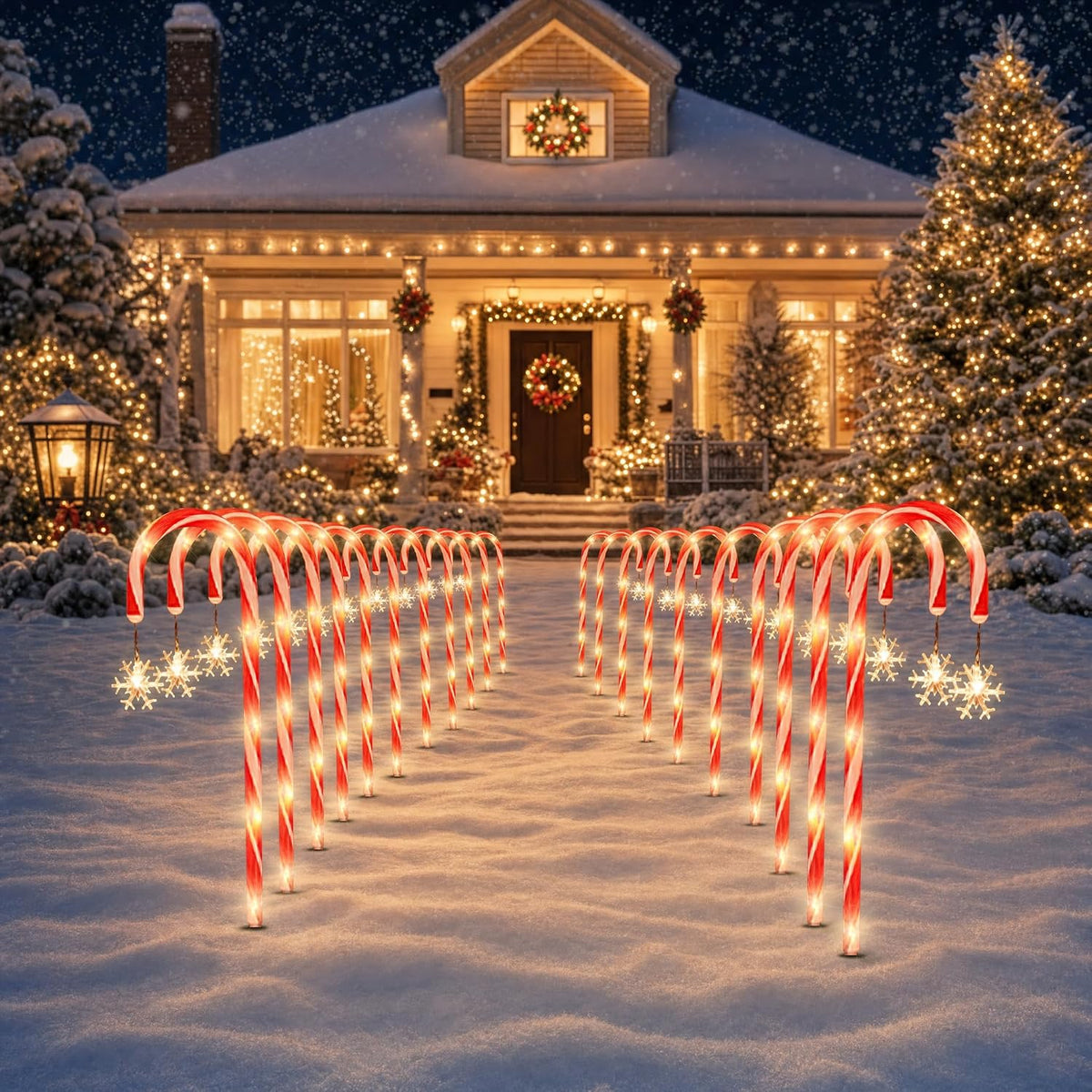 10 Pack Solar Candy Cane Pathway Lights, Warm White Christmas Decor