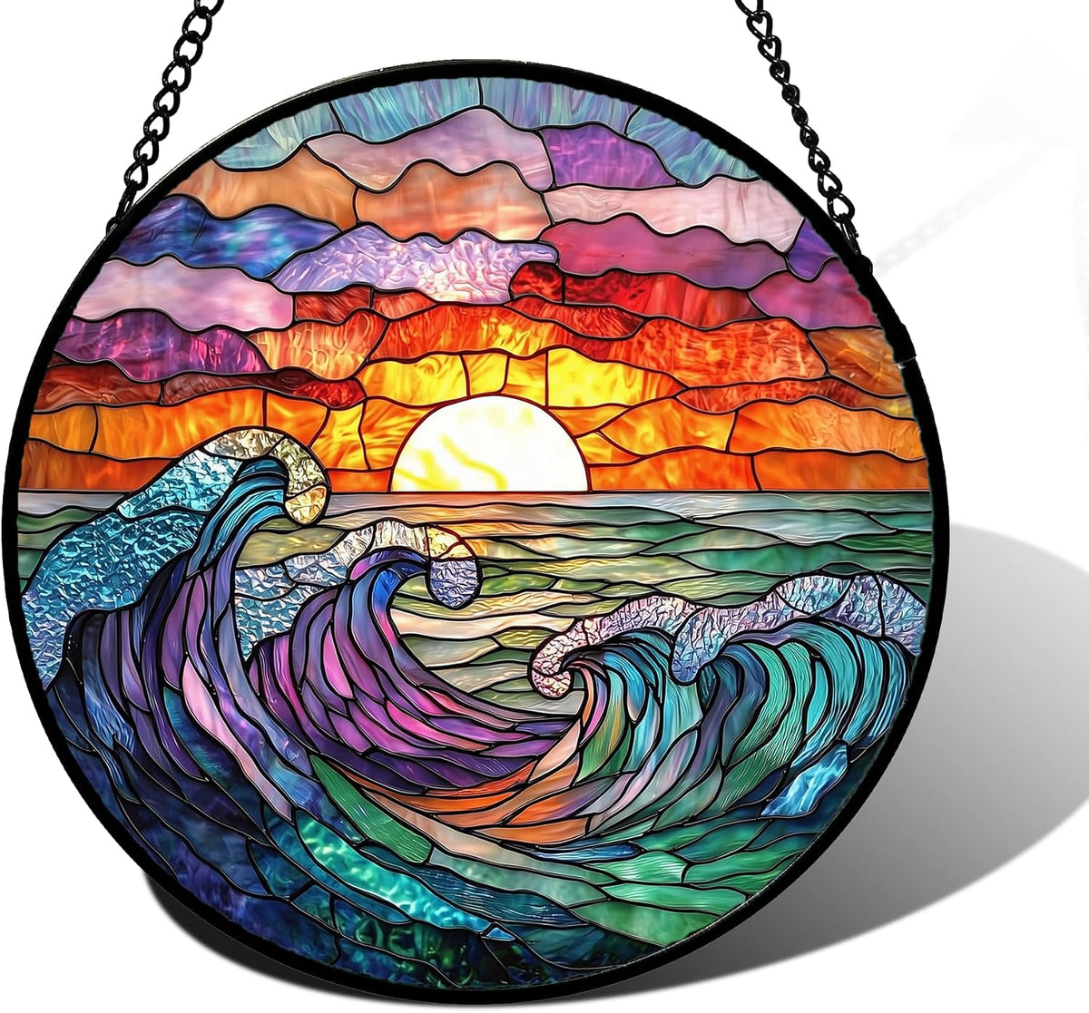 Winter Snow Night Scenery Stained Glass Window Hanging Suncatcher Gift 6.3"