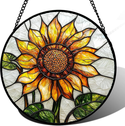 Winter Snow Night Scenery Stained Glass Window Hanging Suncatcher Gift 12"