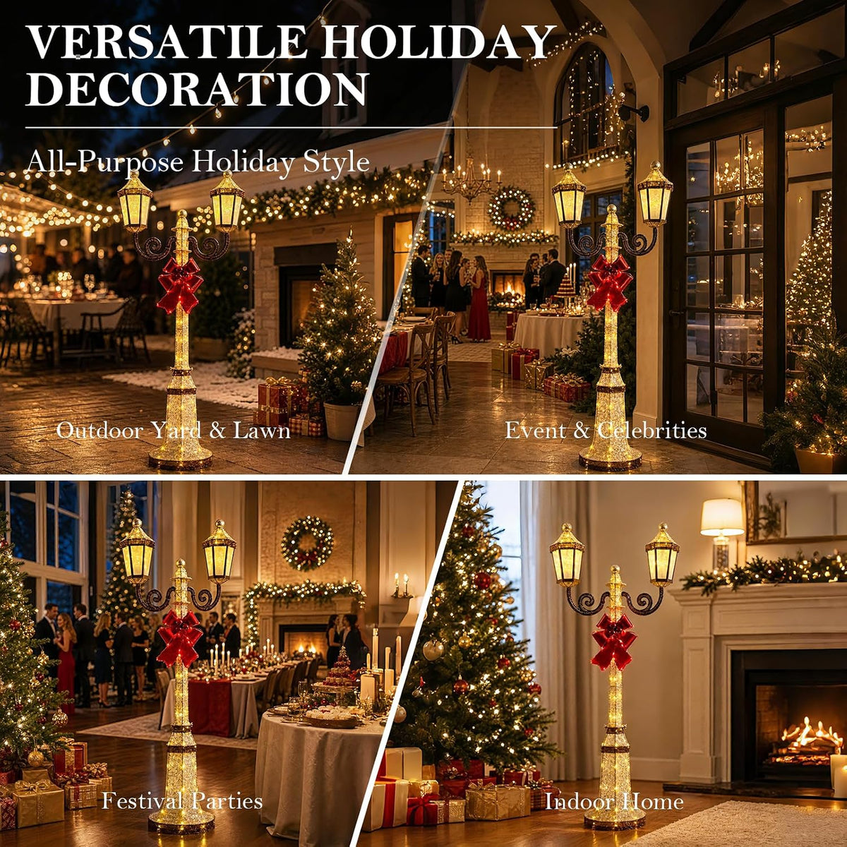 DrVIBES 5FT Lighted Outdoor Christmas Double-Head Lamp Post Decorations