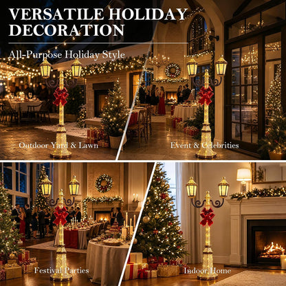 DrVIBES 5FT Lighted Outdoor Christmas Double-Head Lamp Post Decorations